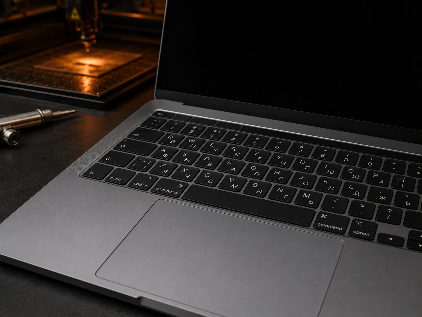 Русификация клавиатуры MacBook лазерной гравировкой