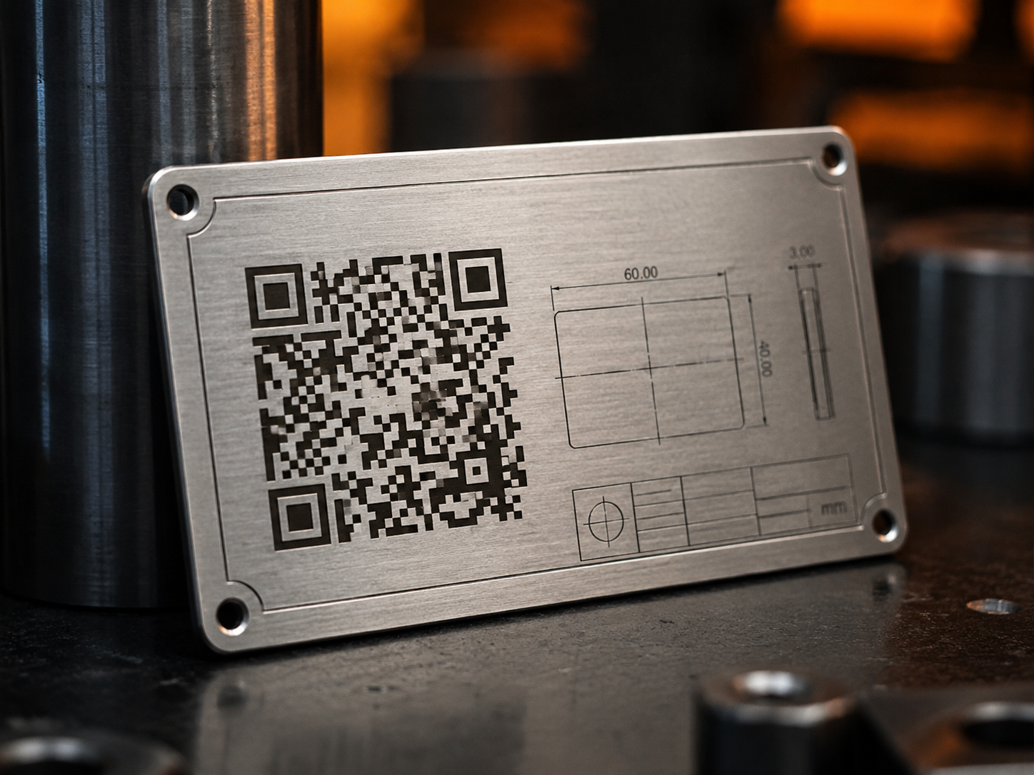 Гравировка QR-кода на алюминиевой табличке
